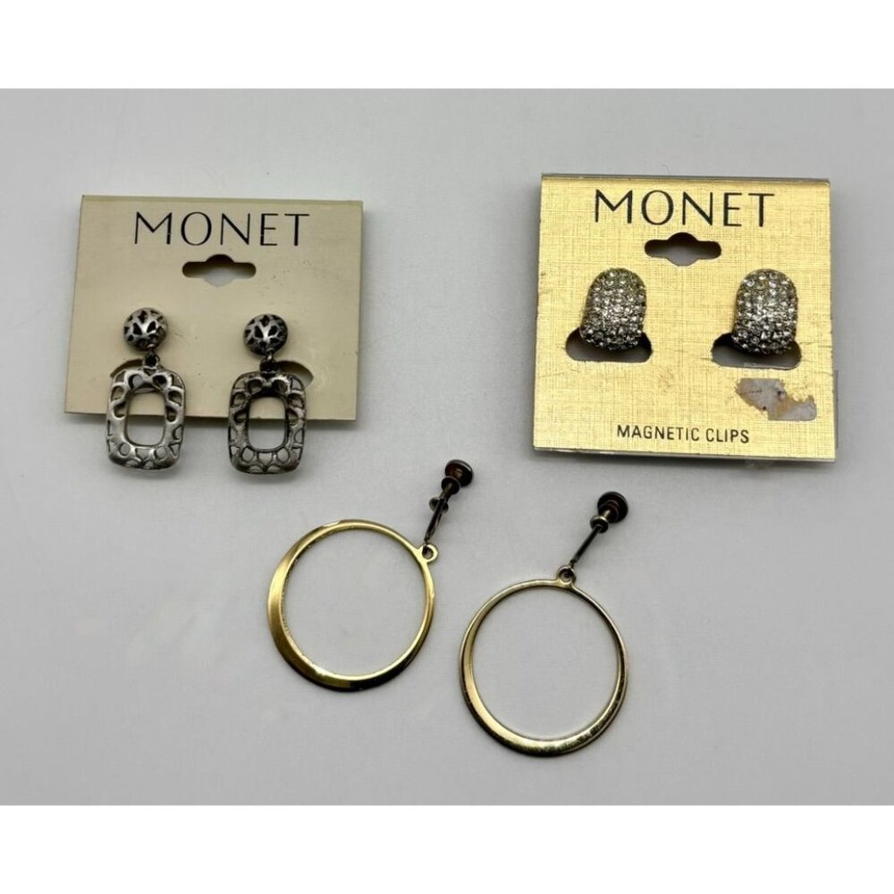 Lot of 3 Vintage Pairs of Earrings Clip-On Screw-On Clip-On Magnet Monet and KIM
